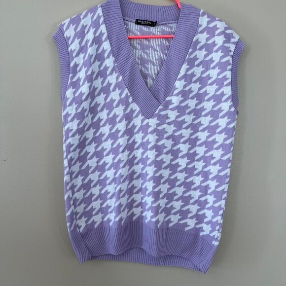 Nasty Gal Purple Houndstooth Sweater Vest Size M - Picture 1 of 4